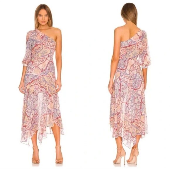 Veronica Beard Kimber Dress Size 10 Multi Silk One Shoulder NWT $698 - Picture 1 of 11